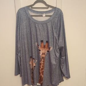 Blue Long Sleeve Giraffe Print Top